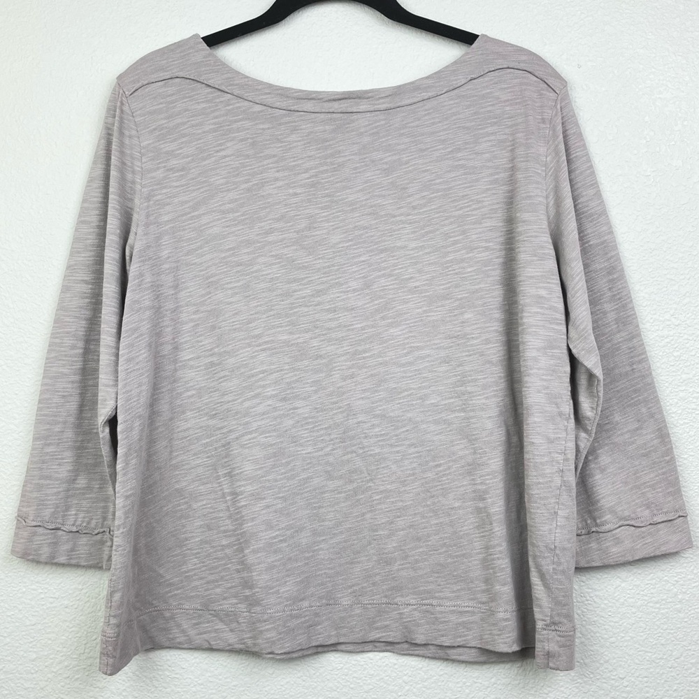 Lilla P Women's Medium Taupe Cotton Modal Boat Neck Slub Top 3/4 Sleeve Peru Tan